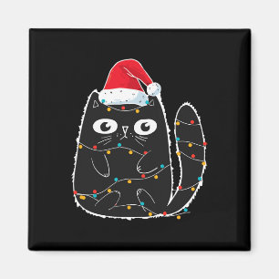 Santa Black Cat Tangled Up In Christmas Cat Lover Magnet