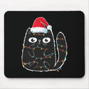 Santa Black Cat Tangled Up In Christmas Cat Lover Mouse Pad