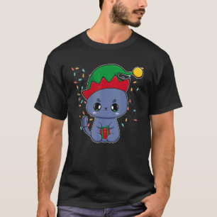 Santa Black Cat Tangled Up In Christmas Tree Light T-Shirt