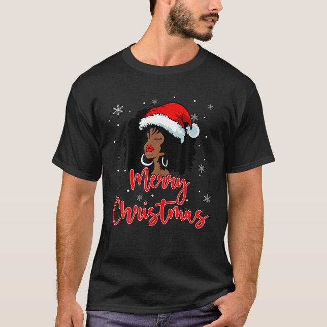 Santa Black Melanin American African Woman Hat Mer T-Shirt (Front)