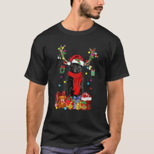 Santa BLACK Pug Reindeer Light Christmas Dog T-Shirt