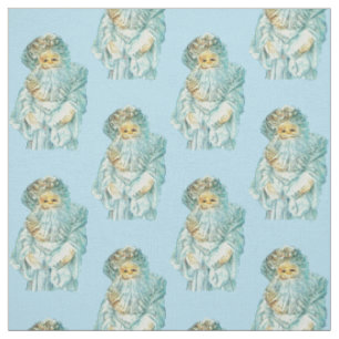 Santa Blue Pastel Vintage Christmas Fabric