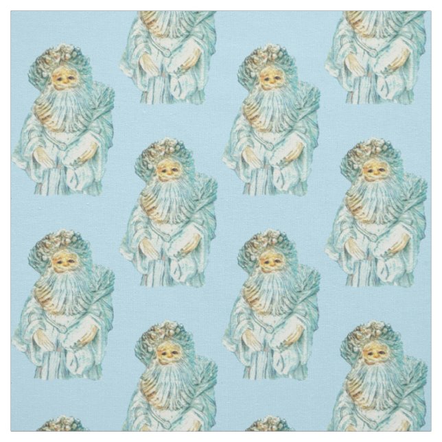 Santa Blue Pastel Vintage Christmas Fabric (Swatch)