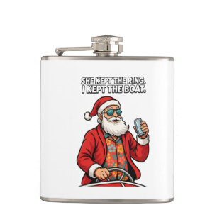 Santa Boat Captain Holiday Quote Funny Christmas Hip Flask