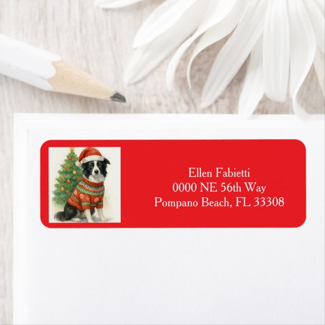 Santa Border Collie Christmas Return Address  (Insitu)