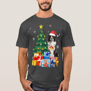 Santa Border Collie Dog Christmas Tree Light Funny T-Shirt