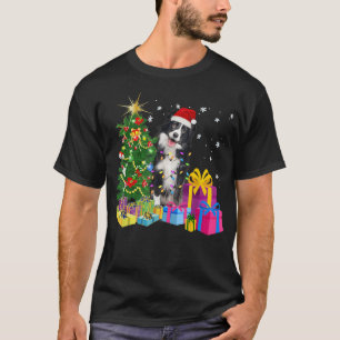 Santa Border Collie Dog Christmas Tree Light Funny T-Shirt