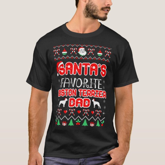 Santa Boston Terrier Dad Christmas Ugly Sweater (Front)