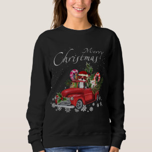 Santa Boston Terrier Riding Red Truck Merry Christ Sweatshirt