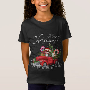 Santa Boston Terrier Riding Red Truck Merry Christ T-Shirt