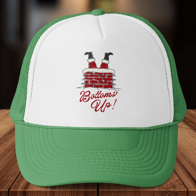 Santa Bottoms Up Funny Christmas Holiday Trucker Hat (Creator Uploaded)