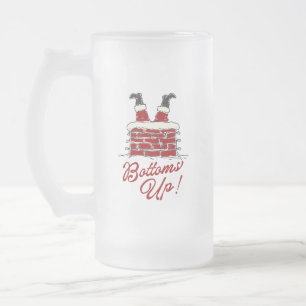Santa “Bottoms Up” Funny Holiday Party Gift Frosted Glass Beer Mug