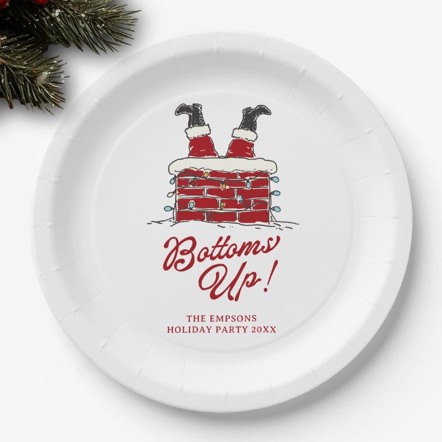 Santa Bottoms Up Funny Holiday Party Paper Plate (Creator Uploaded)