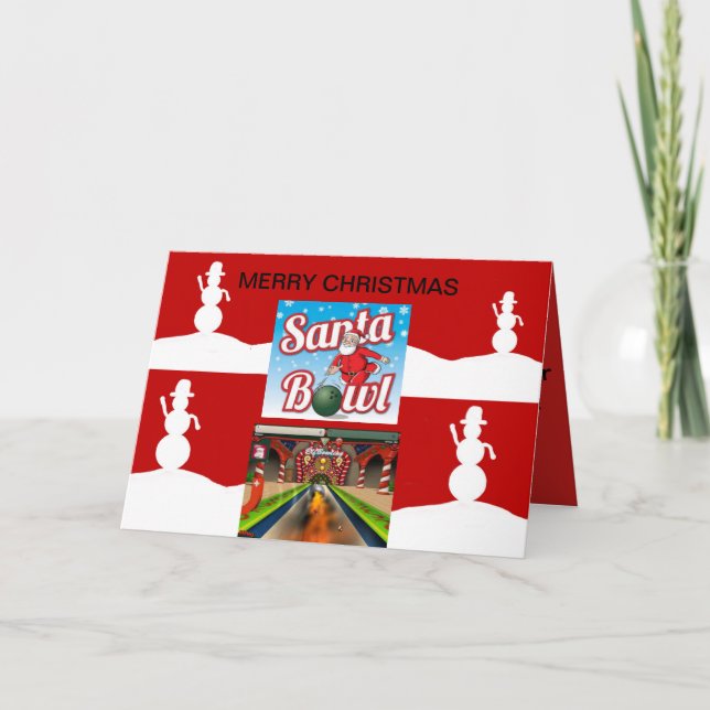 Santa Bowling Christmas Card (Front)