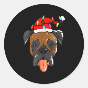 Santa Boxer Light Christmas Classic Round Sticker