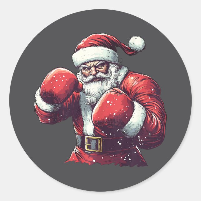 Santa Boxing Lover Mma Muay Thai Boxer Christmas X Classic Round Sticker (Front)