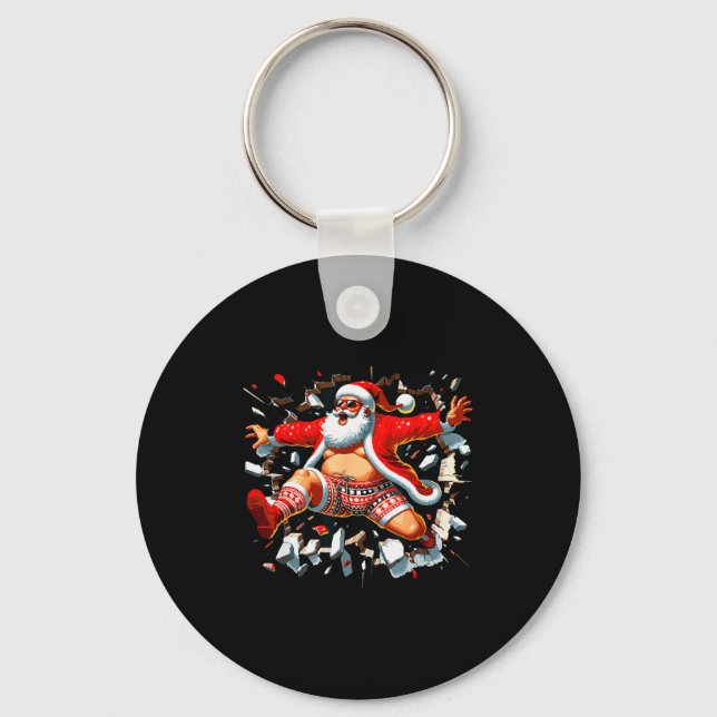Santa Breaking Through Wall Xmas In July Boys Ugly Key Ring (Front)