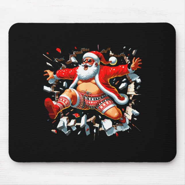 Santa Breaking Through Wall Xmas In July Boys Ugly Mouse Pad (Front)