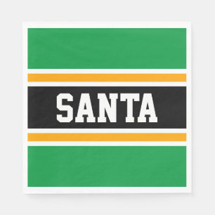 SANTA Bright Green Black Yellow Festive Stripes Napkin