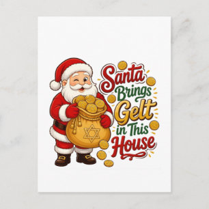 Santa Bring Gelt in this House Christmukkah Jew  Postcard