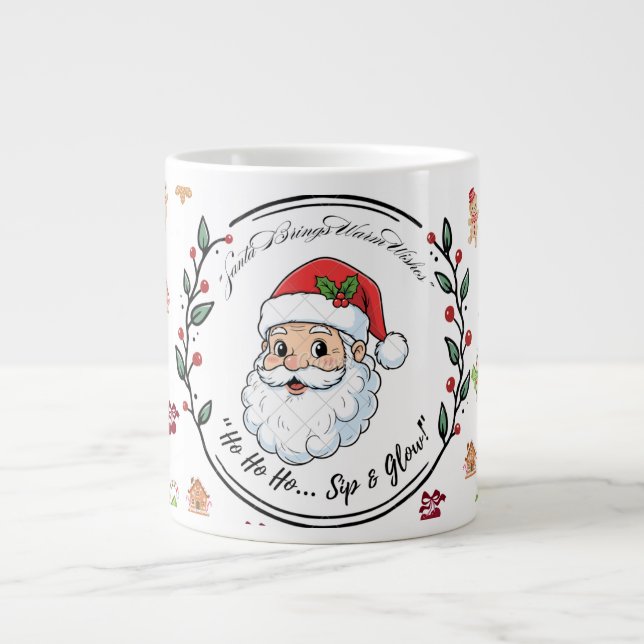 Santa Brings Warm Wishes – Festive Christmas Coffe Large Coffee Mug (Front)
