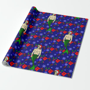 santa brunette merman ugly xmas gifts wrapping paper