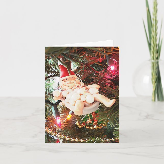 Santa Bubble Bath Ornament Holiday Card (Front)