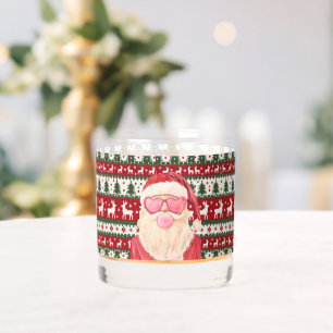 Santa Bubblegum Xmas Sweater Art Whiskey Glass
