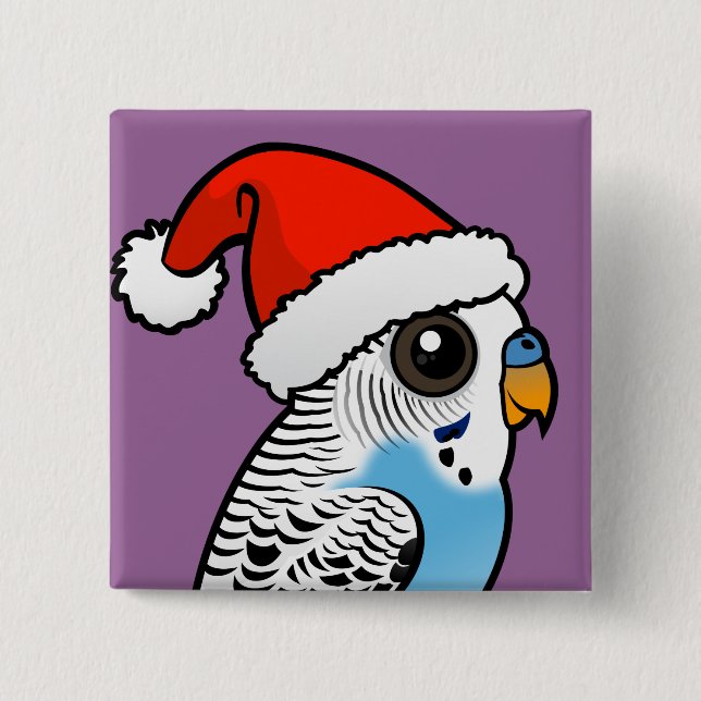 Santa Budgie Blue 15 Cm Square Badge (Front)