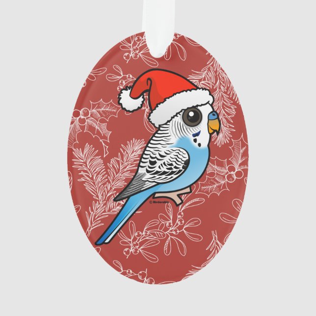Santa Budgie Blue Ornament (Back)