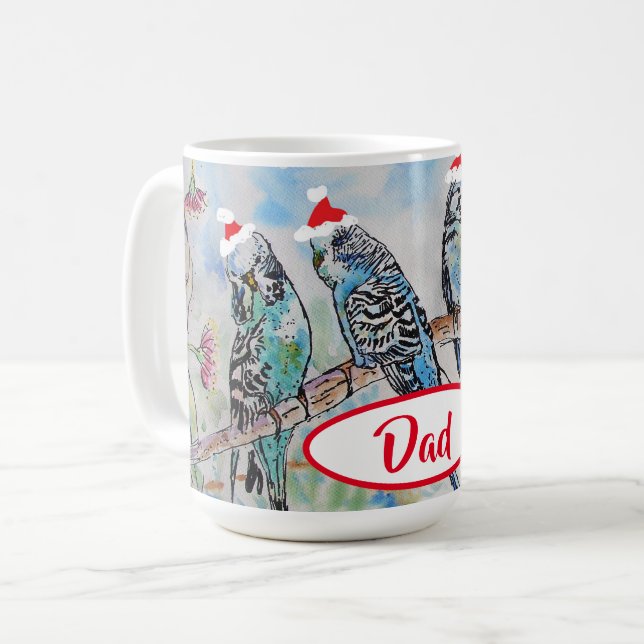 Santa Budgie Christmas Budgies Budgerigar Bird Dad Coffee Mug (Front Left)