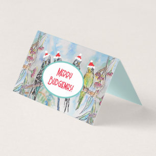 Santa Budgie Christmas Watercolor Painting Bird