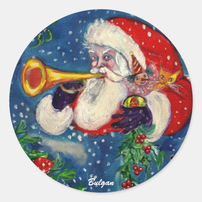 SANTA BUGLER CLASSIC ROUND STICKER (Front)