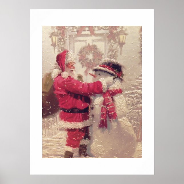 Santa Builds A Snowman Vintage Style Poster (Front)