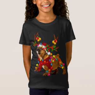 Santa bulldog gorgeous reindeer Light Christmas T-Shirt
