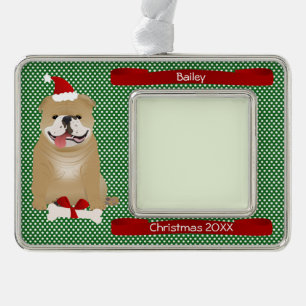 Santa Bulldog Personalised Keepsake Silver Plated Framed Ornament