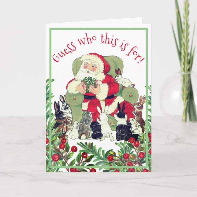Santa & Bunny Rabbits Hoppy Christmas Holiday Fun Card (Front)
