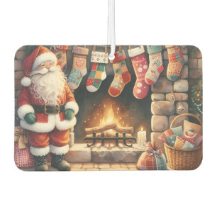 Santa by Fireplace Christmas Stockings Car Air Freshener