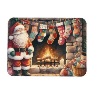 Santa by Fireplace Christmas Stockings Magnet