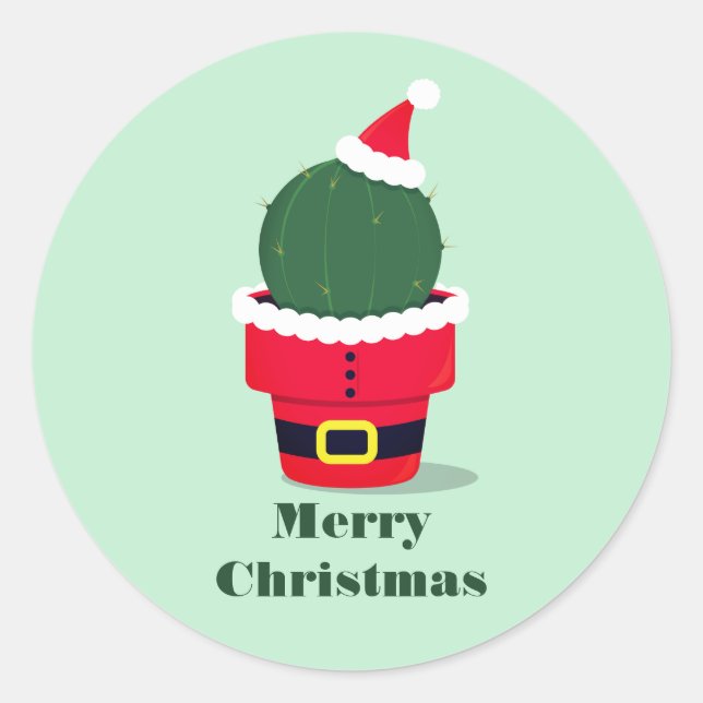 Santa Cactus Holiday Christmas Classic Round Sticker (Front)