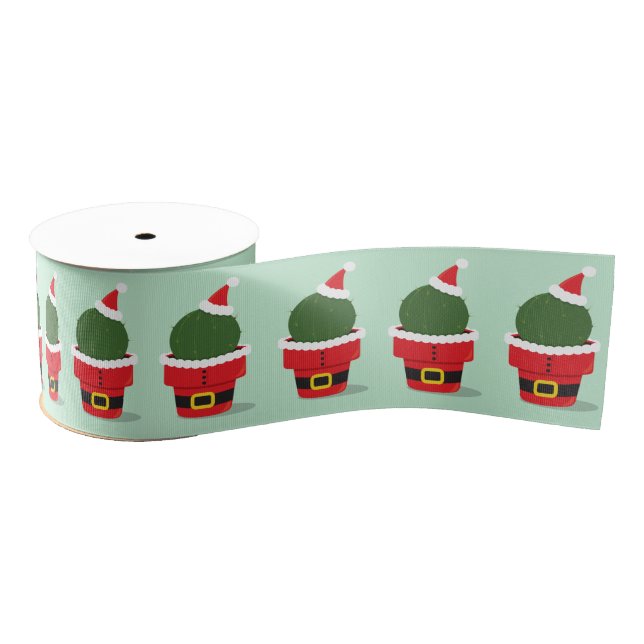 Santa Cactus Holiday Christmas Grosgrain Ribbon (Spool)