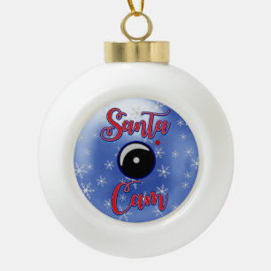 Santa Cam Christmas Ornament/Santa Camera Blue Ceramic Ball Christmas Ornament