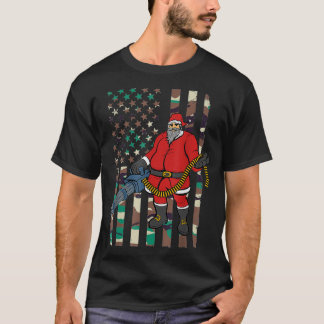 Santa Camo Flag Christmas Machine Gun  T-Shirt