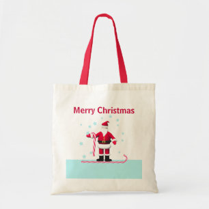 Santa, Candy Cane and Stars Christmas Tote Bag