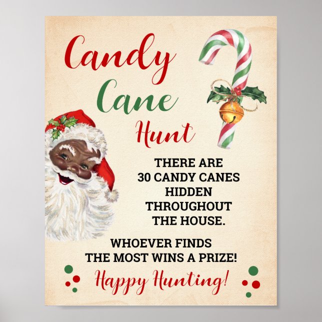 Santa Candy Cane Hunt Christmas Game Sign (Front)