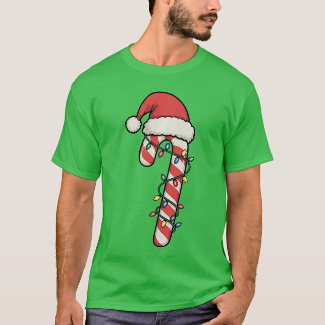 Santa Candy Cane Men Women Boys Candy Cane Xmas gi T-Shirt (Front)