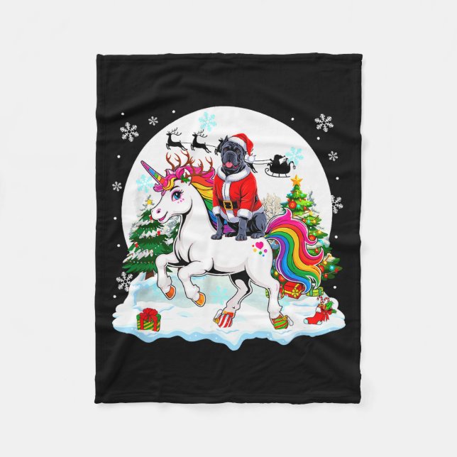 Santa Cane Corso Riding Unicorn Reindeer Christmas Fleece Blanket (Front)