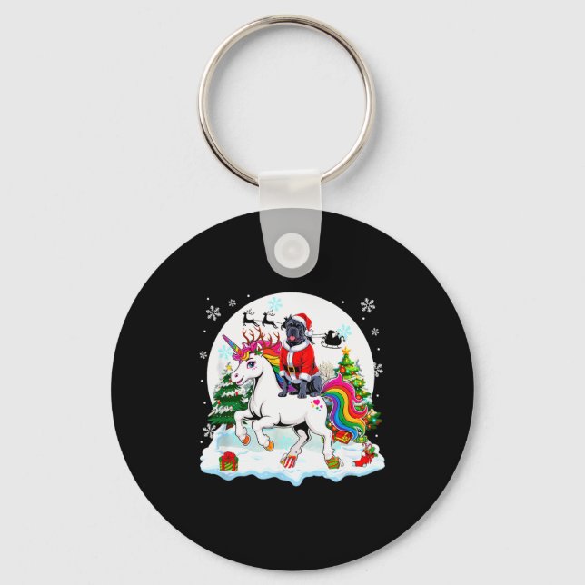 Santa Cane Corso Riding Unicorn Reindeer Christmas Key Ring (Front)
