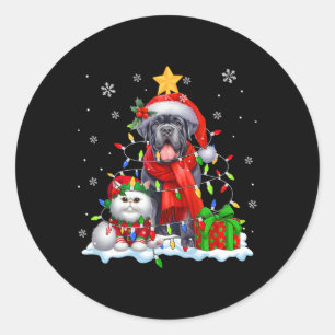 Santa Cane Corso With Elf Cat Christmas Lights Own Classic Round Sticker