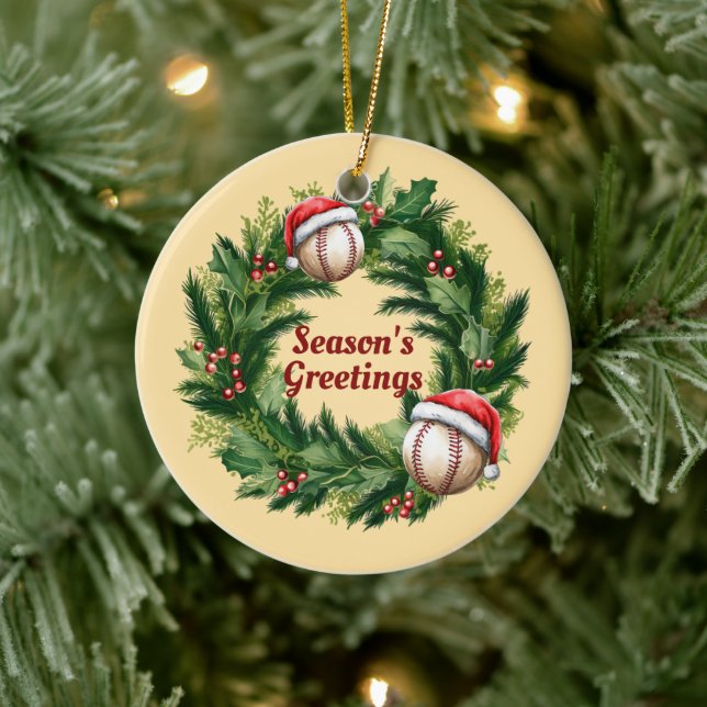 Santa Cap Baseball Customisable Keepsake Ceramic Tree Decoration (Tree)